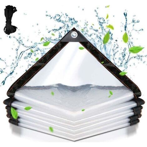 Verstärkte, transparente Outdoor-Plane mit Ösen, PVC-Kunststoffplane, wasserdicht, transparent, reißfest und winddicht, 3 x 3 m (1/5)