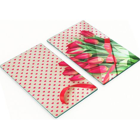 Tableros de vidrio elegantes y duraderos con estampado de corazones de tulipanes, 2x30x52 cm.
