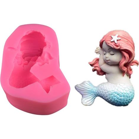 Moule à fudge sirène en silicone 3D, décoration de gâteau sirène endormie, outil de pâtisserie décoratif à faire soi-même (1/3)
