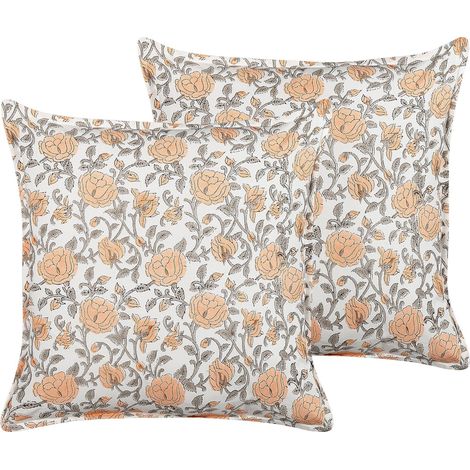 Set of 2 Decorative Cushions MEADIA Cotton 45 x 45 cm Red Floral Pattern