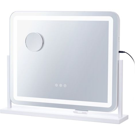 Miroir de maquillage lumineux avec éclairage, trois modes d'éclairage de couleur, miroir LED lumineux pour le maquillage, grossissement 5X, port USB, commande tactile intelligente, rotation à 360° (21 (1/5)