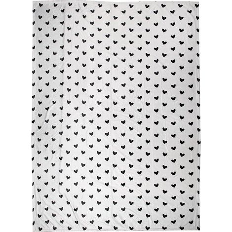 Plaid Couverture Chaude 130x170 cm en Polyester Blanc et Noir Motif Cœurs Style Campagne - PANGIVO