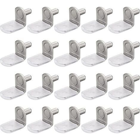 FENOPLASTICALot de 25 chevilles de support d'étagère en L de 5 mm avec manchons en caoutchouc pour étagères de meubles - Argent (1/4)