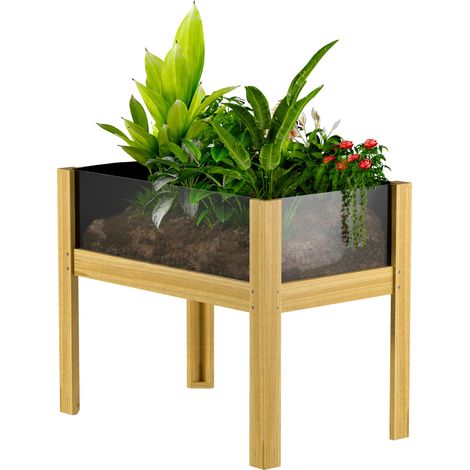 Jardinière sur pieds, carré potager surélevé avec panneaux en acrylique et trous de drainage, 75 x 46 x 60,5 cm, naturel