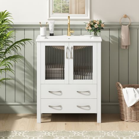 Badezimmerschrank mit Keramikwaschbecken 61 x 47 x 86 cm Weiß OKMYHOME (1/5)