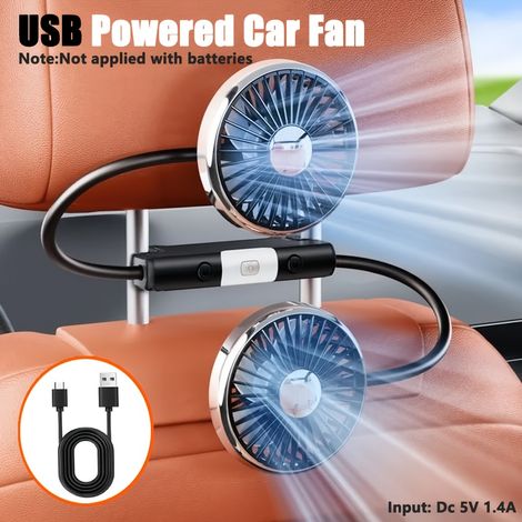 Ventilateur électrique à double tête pour sièges arrière de voiture, ventilateur de bureau USB, mini ventilateur portable à brancher (1/5)