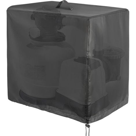 Housse de protection pour pompe à filtre à sable - 84 x 61 x 86 cm - Housse de Bâches pour pompe à eau - Zwart - Imperméable - Avec cordon de serrage et fermeture éclair - Tissu Oxford 420D (1/5)