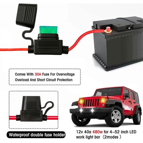 LED-Lichtleisten-Kabelbaum-Set, 480 W, 2-adrig, 18 AWG LED-Kabelbaum mit 12 V 40 A Relais und Wasseranschluss