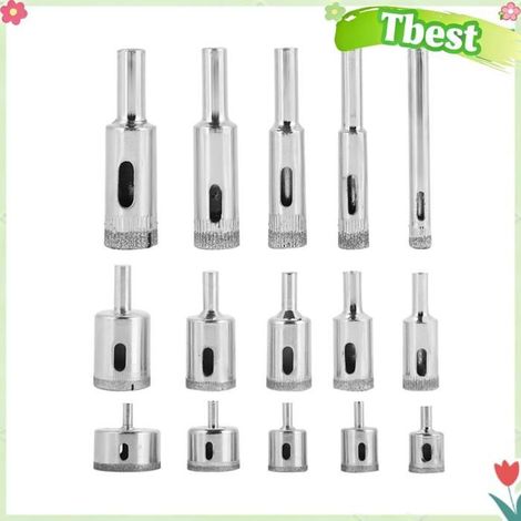 Tbest Foret à noyau Ensemble de 15 Forets Diamantés de 6 à 50 Mm pour Carrelage, Céramique, Verre, Porcelaine, piscine ustensiles (1/5)