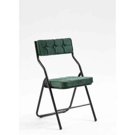Lot de 2 chaises pliantes avec coussin vert, structure métal, pliables et pratiques, pour cuisine, bureau ou invités (1/5)
