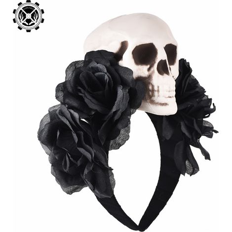 Black skull headband, witch, grim reaper, Halloween cosplay, ball, dark night, gay gothic headband, performance hair accessory (1/5)