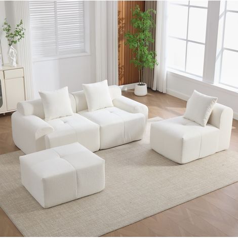 Sofá modular esquinero 268x102x78 cm beige en tela acanalada con espuma viscoelástica y otomana (1/5)