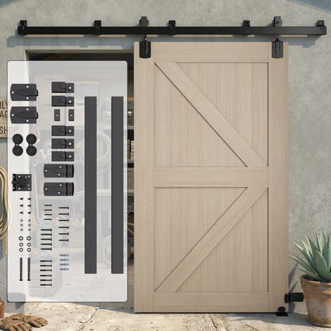 Kit di ferramenta per porte scorrevoli ad alta resistenza, 244 cm, nero, per porte singole.