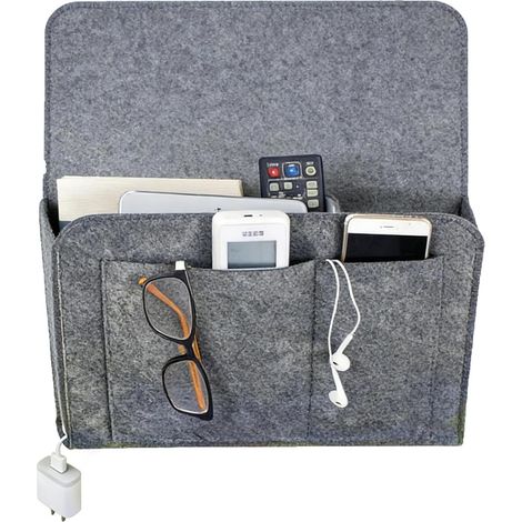 Chevet Suspendu Vide Poche Lit Tablette Lit Mezzanine Rangement Feutre Rangement pour Bébé Suspendu Pochette Organisateur Pratique Organisate pour Vêtements Journal Stylo Magazine (Gris) (1/5)