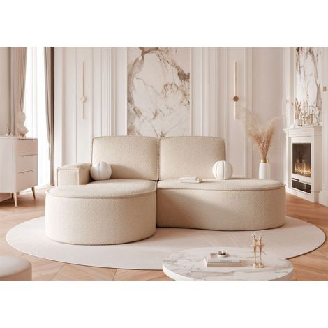 Ecksofa Designersofa Sofa ARLET in Stoff Abriamo Hellbeige Ottomane Links