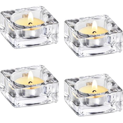 4-Piece Glass Tealight Holder Set, 4.5cm Glass Candle Holder, Clear Glass Candle Holder (1/5)