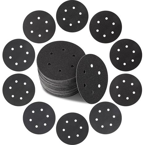 Disques abrasifs de 150 mm, 50 pièces, papier abrasif en carbure de silicium, avec grain 5 x 60/80/100/120/150/180/220/240/320/400 pour ponceuse orbitale ou aléatoire (1/5)