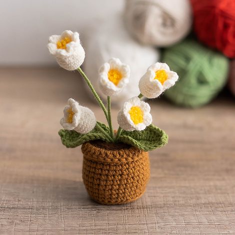 Fleur En Laine Crochetée - Muguet À 5 Têtes - Décoration De Bureau Et D'intérieur - Ornament Pour Bureau Maison Bureau - 1 Pièce (1/4)