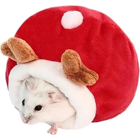 Lit pour petits animaux - MARQUE - Mini maison en hamster - Velours court - Design semi-fermé - Rouge