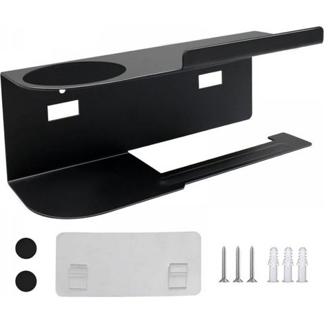 Porte-papier toilette mural avec 2 modes de montage pour salle de bain et cuisine (noir) (1/5)