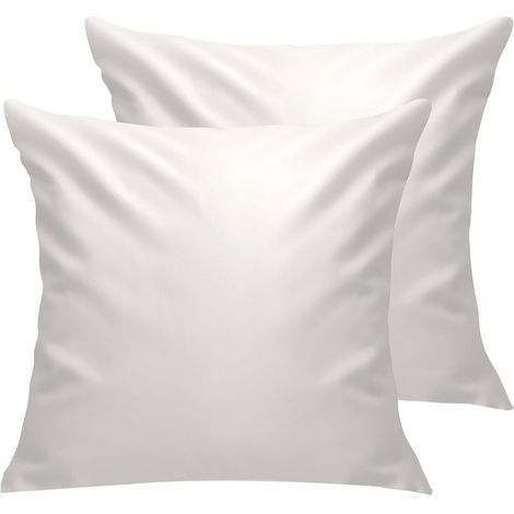 Lot de 2 Taie Oreiller 60 x 60 cm,100% Coton, Taie d'oreiller Respirantes,Fermeture à Glissière, Blanc (1/5)