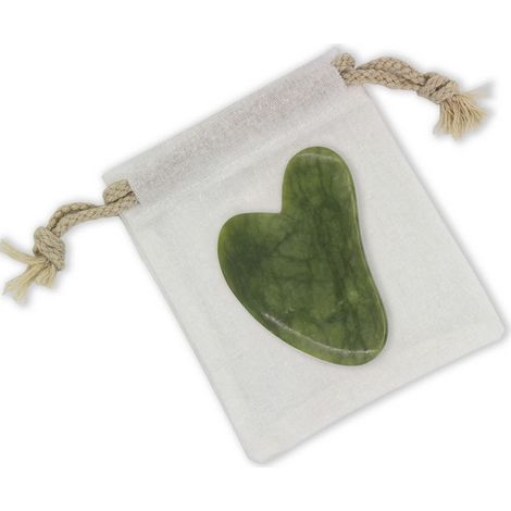 Guasha en pierre de jade pour le soin du visage avec housse - Vert - L 8 cm - Livraison gratuite (1/5)