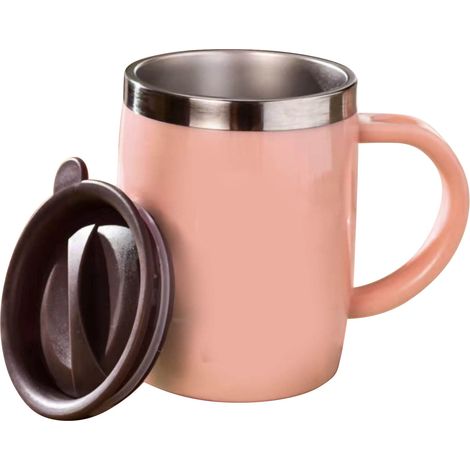 Tasse à Café en Acier Inoxydable 304 avec Couvercle, Anti-Chute, Mignon Mug Rose 420ml pour Bureau et Maison (1/5)