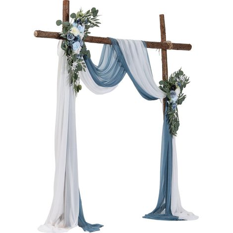 Fleurs artificielles arche mariage bleu kit 4 pieces 2 arrangements floraux 2 voiles decoration ceremonie entretien facile (1/5)