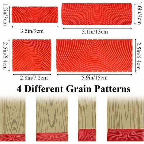 Lot de 4 Outils de grainage, caoutchouc imitation bois, texture murale, peinture décorative, intérieur maison (1/3)
