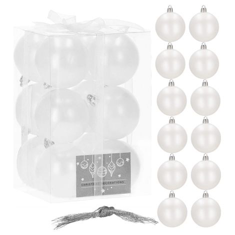 Weihnachtskugeln 12 Stück weiß matt, Weihnachtskugelset