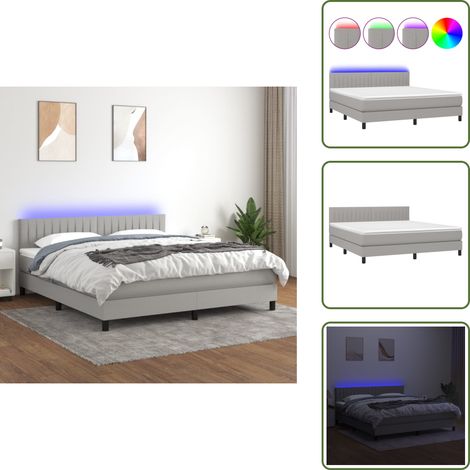 Cama gris claro - vidaXL Cama box spring colchón y luces LED tela gris claro 180x200 cm - Cama con cabecero ajustable