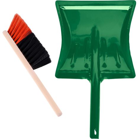 Garronda Kehrschaufel Set mit komplett aus Metall gefertigter Schaufel und Handfeger aus Holz und Synthetik Kehrbesen für Haushalt GD-0172 (Schwarz/Orange + Grün)