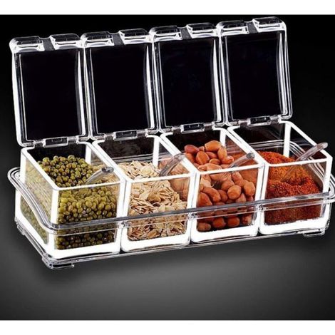 Organisateur D Epices - Plastique Durable - Couvercle Hermetique - Transparent - Lot De 4 (1/5)