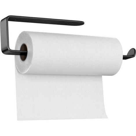 Portarotolo di carta assorbente da parete nero, 33 cm, autoadesivo o con foratura, in alluminio, per cucina, bagno, armadi, verticale o orizzontale, nero (1/4)