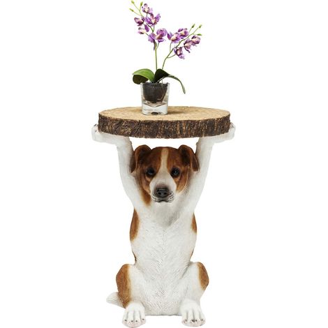 Kare Design tavolino Animal Mr Jack, marrone/bianco, Ø33cm, 52x33x33cm, cagnolino, tavolino da caffé, d`appoggio, animali, ripiano in legno (1/5)