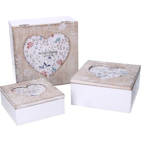Set 3 Scatole in legno cuore beige quadro