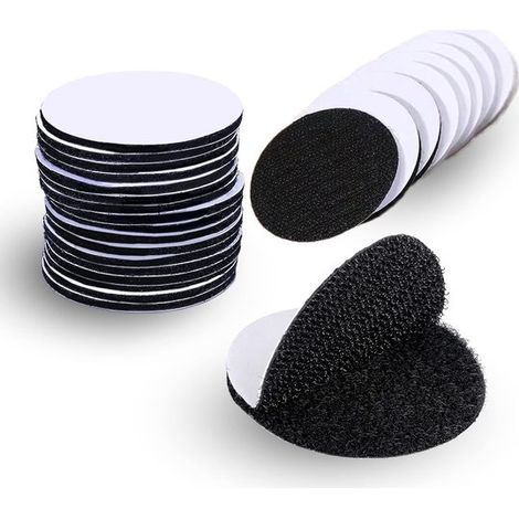 Velcro, Cinta adhesiva de doble cara, 25 piezas, Redondas de 50 mm, Adhesivo fuerte, Adhesivo extra fuerte, Reutilizable, Negro (1/5)