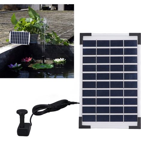 Conjunto de fuente solar, fuente flotante para jardines, piscinas, estanques y acuarios, panel ABS de 10 V y 5 W (27,5 x 17,5 cm), 8 boquillas diferentes, altura de pulverización de 30 a 80 cm. (1/5)