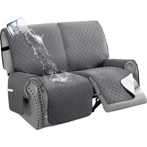 2/3 Seater Recliner Chair Cover, 100% Waterproof Non-Slip Sofa Cover, Protective Cover for Living Room Furniture Against Dogs, Pets and Children (Grey, 2 Seater) (1/5)