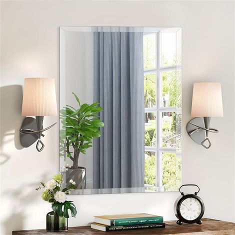 Espejo de Baño de Pared Biselado Decorativo sin Marco, Espejo Minimalista Rectangular de Vidrio Plateado para Comedor Salón Entrada Pasillo, 50x70 cm