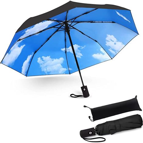 Parasol double couche en caoutchouc noir - toile de parasol double couche - bleu ciel (1/5)