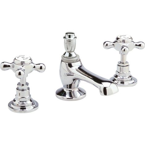 Hudson Reed Topaz 3-Hole Basin Mixer Tap Deck Mounted with Pop Up Waste - Chrome (1/3)