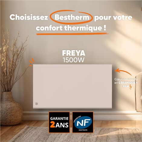 Radiateur électrique fixe à inertie sèche céramique+film 1500W Bestherm FREYA horizontal blanc — vue 3