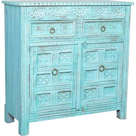 Aparador de madera envejecido azul 101x41x101h cm (1/5)