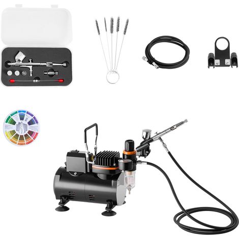 Kit Aérographe 1/6 CV avec Compresseur, Double Action Pro, 3 Buses, Tuyau, Support, Nettoyage, Silencieux, pour Décoration Gâteaux, Peinture Modèles, Ongles (1/5)