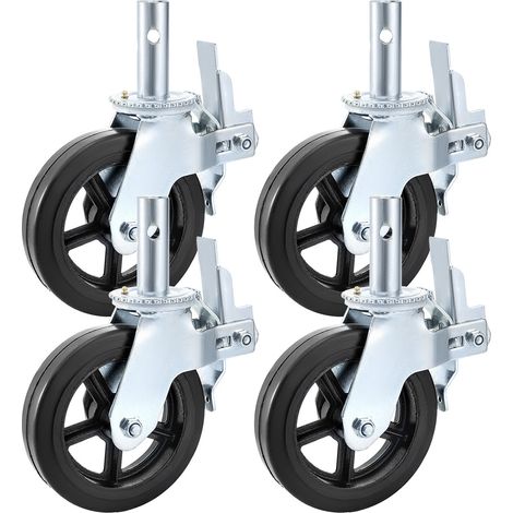 Lot de 4 Roulettes pivotantes en polyuréthane, noyau en fer, 8 pouces, avec frein double et pieds réglables, capacité 500 kg par roue. (1/5)