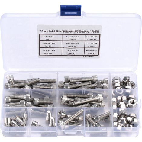 90 vis à tête cylindrique creuse en acier inoxydable, norme britannique et américaine 1/4-20UNC (1/5)