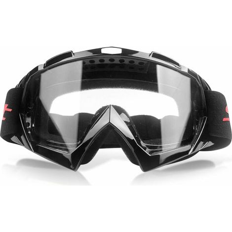 lunettes équitation coupe-vent lunettes moto ski Unisexe Plein air Anti-UV Coupe-Vent Anti-Sable Lunettes Lunettes de motocross pour vélo hors route (Lentille transparente - monture noire) (1/4)