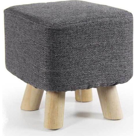 Trade Shop - Pouf Sgabello Poggiapiedi Quadrato Piedi Legno Tessuto Grigio Scuro 27x28cm 790256 - (1/3)