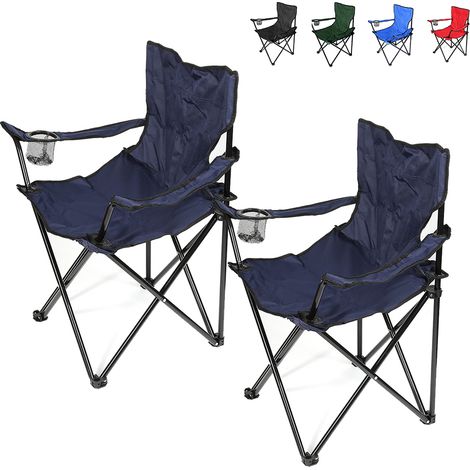 Lot de 2 chaise de camping pliable fauteuil de plage extérieur bleu foncé (1/5)
